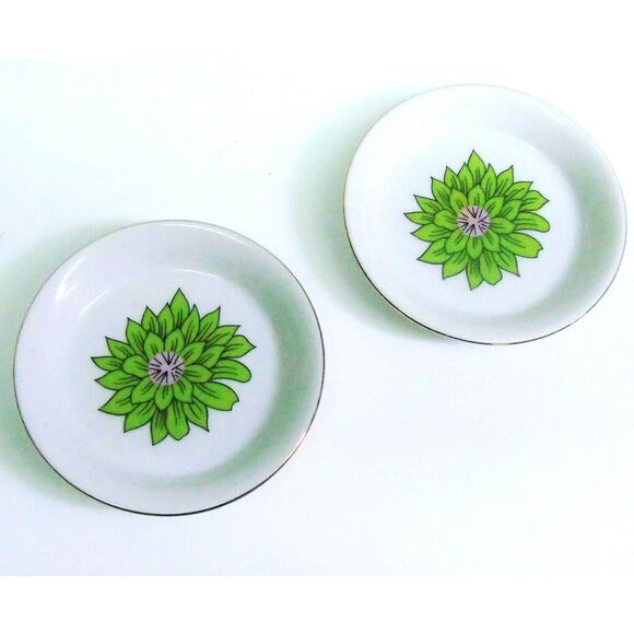 Creative Japan Trinket Tray Set 2 Ring Butter Dish 4" Coleus Plant White Gold - Picture 1 of 4